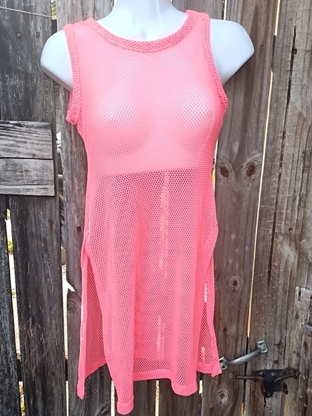Neon Coral Mesh Tank Top (S) - Picture 6 of 10